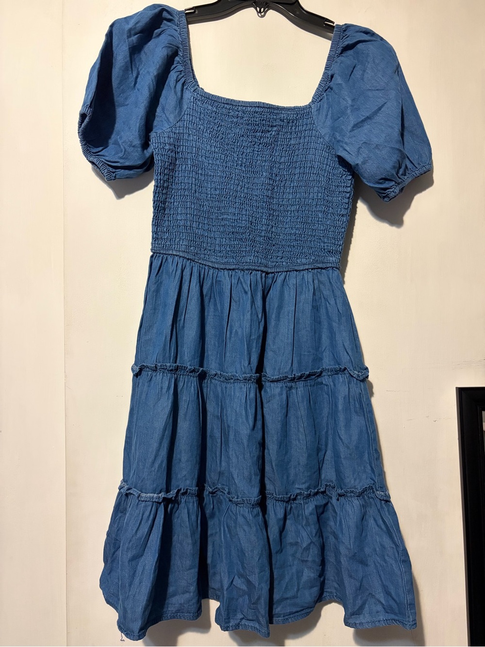 Blue Smocked Puff-Sleeve Kids Dress